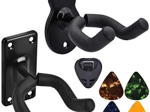 Guitar Wall Mount Hanger 2 Pack Hook Black Metal Guitar Holder Stand for All Size Musical Instruments Bass