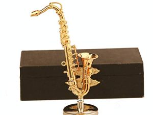 Dselvgvu Copper Miniature Saxophone with Stand and Case Mini Musical Instrument Miniature Dollhouse Model Mini Alto Saxophone Tenor Saxophone Home Decoration (Tenor Saxophone