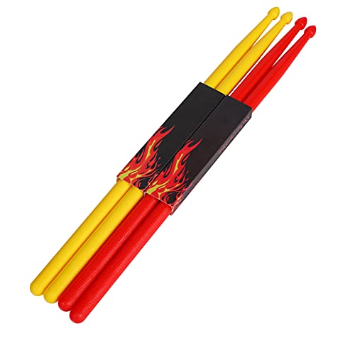 2 Pairs 5A Nylon Drumsticks for Adults Kids Light Durable Plastic Drum Sticks Set with Non-Slip Handles Professional Musical Instrument Percussion Accessories (Red & Yellow) 2 Pairs 5A Nylon Drumsticks for Adults Kids Light Durable Plastic Drum Sticks Set with Non-Slip Handles Professional Musical Instrument Percussion Accessories (Red & Yellow)