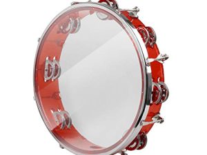 ENNBOM Tambourine Adjustable Tone Hand Drum Double Row Metal Jingles Hand Bell Performance Level Handheld Percussion (Red)