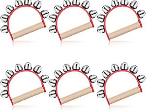 6 Pieces Christmas Caroling Sleigh Bells Handheld Sleigh Bells Instrument Handheld Jingle Ring Sleigh Bells Musical Bell Instrument Wooden Handle Bells for Christmas Valentines Crafts Decor (7 Bells)