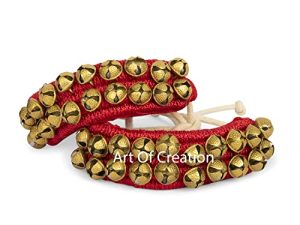 Art of Creation Kathak Dancing Ghungroo Bells 2 Line Classical Dancers Anklet Musical Instrument Bharatnatayam Indian Traditional 40 Bell Red Padded