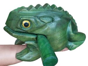 Cozinest Extra Large 9" Wood Frog Guiro Rasp Percussion Instrument Tone Block Wooden Good Luck Frog Animal Shaped Figurine Handcraft Musical Instruments from Thailand Home Office Decoration (Green)