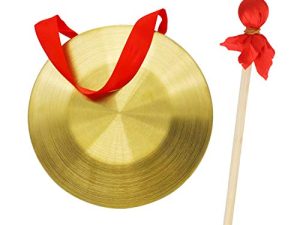 GTHER 15cm 5.9in Chinese Traditional Percussion Instrument Gong with Wooden Hammer Beater Mallet & Hanging String