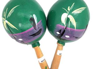 8" Hand Made Genuine Mexican Real Wooden Maracas (Pack of 2) (Green)