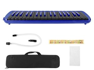 F‑37s Melodica Blowpipe Mouthpiece Piano 37‑key Built‑In Keyboard Wind with Blowpipe Mouthpiece Musical Note Sticker Musical Instrument Suitable for Beginner Practice(Blue)