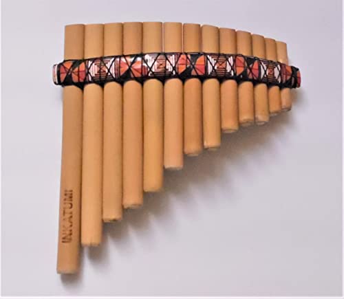 Pan Flaute Inca Motif 13 Pipes -Natural Bamboo From Peru Case Included Pan Flaute Inca Motif 13 Pipes -Natural Bamboo From Peru Case Included