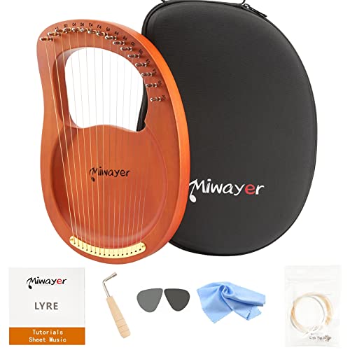 Miwayer Lyre Harp 16 Strings Musical Instrument Solid Mahogany Body Harp Professional Stringed Instrument with Accessories and Bag (Wood 16 Strings Harp) Miwayer Lyre Harp 16 Strings Musical Instrument Solid Mahogany Body Harp Professional Stringed Instrument with Accessories and Bag (Wood 16 Strings Harp)