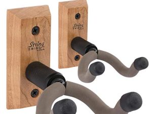 String Swing Guitar Hanger Holder for Electric Acoustic and Bass Guitars Stand Accessories for Home or Studio - Musical Instruments Safe Without Hard Cases - Cherry Hardwood Wall Mount 2 Pack