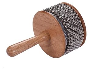Froiny 1pc Wooden Cabasa Percussion Metal Beaded Chain & Cylinder Pop Hand Shaker Percussion Instrument