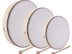 Foraineam 12 Inch & 10 Inch & 8 Inch Hand Drum Percussion Wood Frame Drum with Drum Stick
