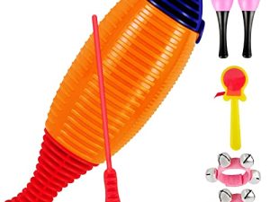 EASTROCK Guiro Instrument Colorful Fish Shaped Guiro Latin Percussion Instrument Musical Percussion Instruments for Kids with Rhythm Sticks for Adults
