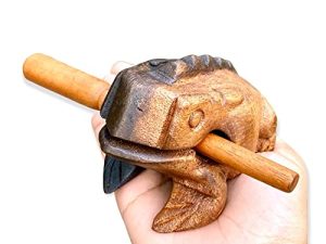 4 Inch Classic Handmade Percussion Instruments Wooden Frog Half Brown and Black Wooden Frog Musical Instrument (Black/Brown 4 In)