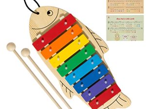 MUSICUBE Xylophone for Baby Toddler Fish Shape Wooden Xylophone with 2 Mallets Educational & Preschool Learning Percussion Instrument Professional Tuning Musical Toys for Kids Aged 3+