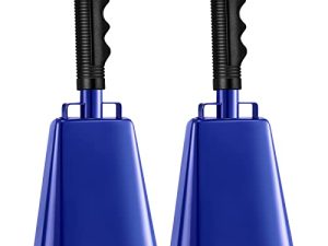 2 Pieces 10 Inch Steel Cowbell with Handle Cheering Bell for Sports Games Events Large Solid School Bells Metal Noise Maker Loud Percussion Musical Instrument Call Bell Alarm (White)