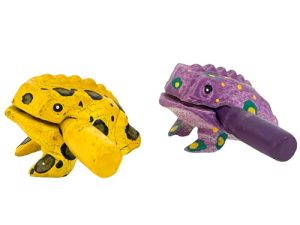 Cozinest Pair Wooden Frogs Guiro Rasp Percussion Instruments Tone Block Thailand Craft Small Wood Frog Musical Instrument 2 Inch (Purple and Yellow Dots)