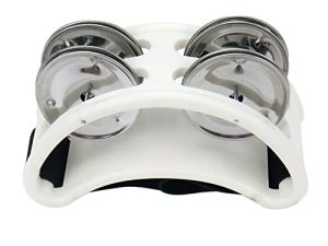 HEVSTIL Foot Tambourine with Steel Jingles Musical Instrument Foot Drum Percussion Accessory for Drum Instrument Guitar Playing - White