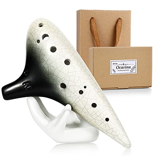 MIFOGE Ocarina 12 Hole Tones Alto C with Gift Wrapping Display Stand Neck Cord Protective Cover Song Book Masterpiece Collectible Music Instrument Gift Idea For Kids Musician(Black with White) MIFOGE Ocarina 12 Hole Tones Alto C with Gift Wrapping Display Stand Neck Cord Protective Cover Song Book Masterpiece Collectible Music Instrument Gift Idea For Kids Musician(Black with White)