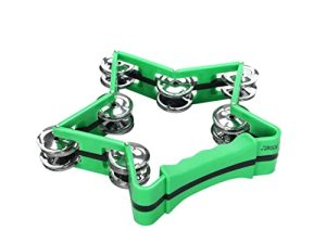 Star Shaped Tambourine Pentagram Percussion Tambourines Hand Tambourine for Adults 9.8"x9" Double Row Jingles Metal Jingles Handheld Shaker Musical Rhythm Instrument (Green)