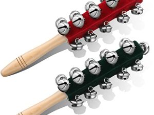 2 Pcs Christmas Hand Jingle Bells Wooden Handhold Sleigh Bells Jingle Bells Shaker Rattle Musical Percussion Instrument for Christmas Party Favors Birthday Gifts Gatherings Kids Children Musical Toys