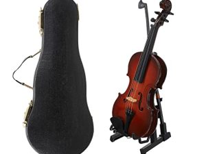 balacoo Wooden Miniature Double Bass with Stand Bow and Case Mini Contrabass Mini Musical Instrument Collectible Home Decoration 14cm