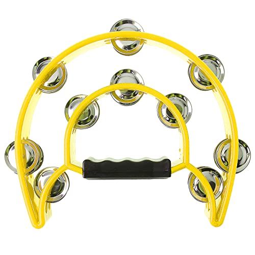 Half Moon Tambourine - Musical Instrument Percussion with Steel Jingle Bells for Drum & Guitar Playing (Yellow) Half Moon Tambourine - Musical Instrument Percussion with Steel Jingle Bells for Drum & Guitar Playing (Yellow)
