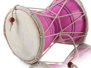 Handmade Wooden & Leather Classical Indian Folk Dumroo Damroo Damaru Hand Drum Set Percussion Decorative Collectible Showpiece World Musical Instruments (Pink)