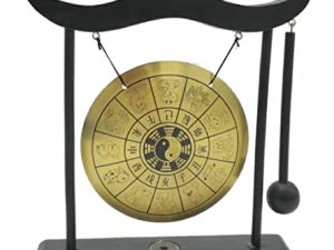 Chinese desktop gong Fengshui Mini table top gong Attached mallet Chan sect Musical Instruments Family decorations Holiday gifts Attached red rope bracele (Chinese zodiac)