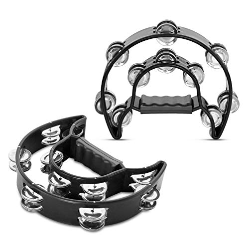 Flexzion Tambourine Metal Half Moon Musical Instruments Double Row Metal Jingles Hand Held Instruments Percussion with Ergonomic Handle Grip Flexzion Tambourine Metal Half Moon Musical Instruments Double Row Metal Jingles Hand Held Instruments Percussion with Ergonomic Handle Grip