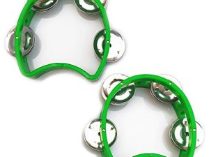 Bealuffe Tambourine Mini Hand Bell Percussion Musical Instrument Small Tambourine (Green 2 Pack)