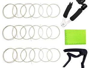 JYsun Classical Guitar Strings Clear Nylon 3 Full Sets with Guitar Capo and 3 in 1 Guitar Restringing Tool and Cleaning Cloth for Musical Instruments as a Gift