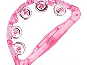 LED Tambourine - Musical Flashing Handheld Percussion Instruments for Adults - Light Up Tambourine with Batteries Included (Pink)