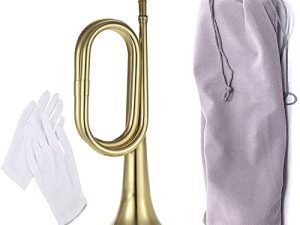 TUOREN Gold Bugle Cavalry Trumpet Brass Instrument for School Band Cavalry Beginner Military Orchestra W/Carrying Bag