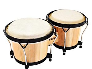 MUSICUBE Bongo Drum Set with Tuning Wrench Professional Wooden Percussion Instrument for Beginner Adults Kids (Natural Skin)