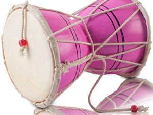 Handmade Wooden & Leather Classical Indian Folk Dumroo Damroo Damaru Hand Drum Set Percussion Decorative Collectible Showpiece World Musical Instruments (Pink)