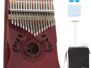 UNOKKI 17 Key Kalimba Thumb Piano For Adults & Kids with Hard Case & Hand Rest; Mahogany Mbira (Cherry Finish); Tuning Hammer