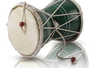 Handmade Wooden & Leather Classical Indian Folk Dumroo Damroo Damaru Hand Drum Set Percussion Decorative Collectible Showpiece World Musical Instruments (Green)