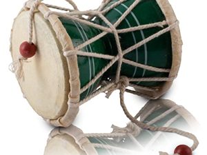 Handmade Wooden & Leather Classical Indian Folk Dumroo Damroo Damaru Hand Drum Set Percussion Decorative Collectible Showpiece World Musical Instruments (Green)