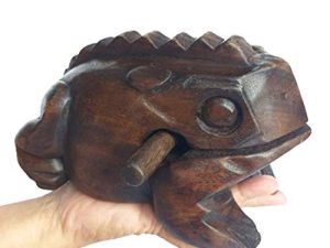 Cozinest Extra Large 9" Wood Frog Guiro Rasp Percussion Instrument Tone Block Wooden Good Luck Frog Animal Shaped Figurine Handcraft Musical Instruments from Thailand Home Office Decoration (Brown)