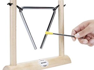 Musical Steel Triangle Percussion Instrument with Striker and Wooden Stand for Kids