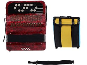 22 Key Piano Accordion 8 Bass Professional Button Reed Accordion Instrument for Beginner with Storage Bag(Red)