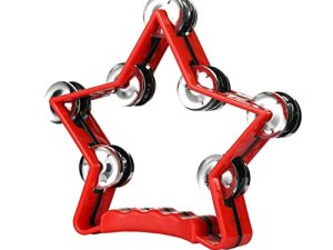 Star Shaped Tambourine Pentagram Percussion Tambourines Hand Tambourine for Adults 9.8"x9" Double Row Jingles Metal Jingles Handheld Shaker Musical Rhythm Instrument(Red)