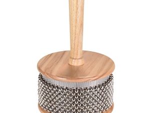 Heysland Wooden Cabasa Percussion Musical Instrument Metal Beaded Chain and Cylinder Pop Hand Shaker for Band Music Education 4.5in HL01B