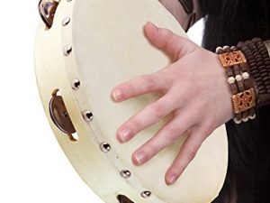 Tambourine 10 inch for Adults Handheld Tambourine Drum with Metal Jingles for Church