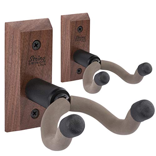 String Swing Guitar Hanger - Holder for Electric Acoustic and Bass Guitars - Stand Accessories Home or Studio Wall - Musical Instruments Safe without Hard Cases - Black Walnut Hardwood CC01K-BW 2-Pack String Swing Guitar Hanger - Holder for Electric Acoustic and Bass Guitars - Stand Accessories Home or Studio Wall - Musical Instruments Safe without Hard Cases - Black Walnut Hardwood CC01K-BW 2-Pack