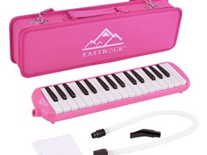EastRock 32 Key Melodica Instrument Keyboard Soprano Piano Style with Mouthpiece Tube Sets and Carrying Bag for Kids Beginners Adults Gift Pink