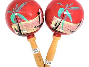 Red - 8" Hand Made Genuine Mexican Real Wooden Maracas (Pack of 2) Fragile Hand Painted. Wood. Noisemaker. Latin Dance Party Fiesta Musical Instrument.