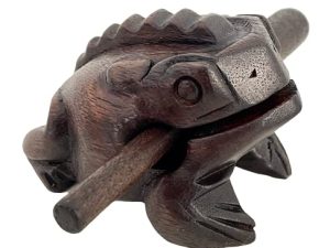 Cozinest 4" Wooden Frog Percussion Instrument Wood Frog Guiro Rasp Tone Block Thailand Handcraft Musical Lucky Frog Home Office Decoration Adorable Gift (Brown)