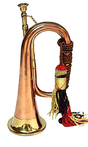 Nautical-Mart Brass And Copper Blowing Bugle Horn 10.6" Inch Signal Musical Instrument Classic Style With Beautiful Colourful Rope Binding