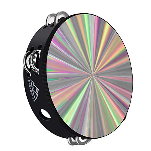 EASTROCK Radiant Tambourine Hand Held Drum 8 Inch Double Row Jingles Reflective Tambourine Musical Instrument for Kids Adults Church KTV Party EASTROCK Radiant Tambourine Hand Held Drum 8 Inch Double Row Jingles Reflective Tambourine Musical Instrument for Kids Adults Church KTV Party
